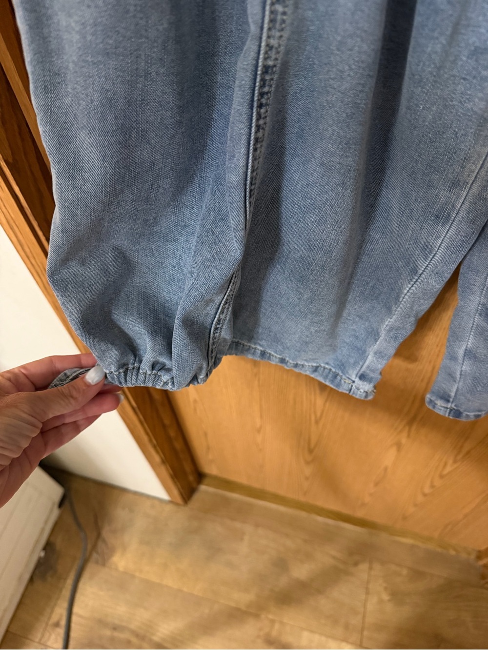 NWT Easel Chambray Wide Leg Cargo Pants Size Small Drawstring Balloon Barrel - Picture 5 of 5